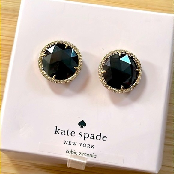 Brand New KATE SPADE She Has Spark Goldtone Metal & Black Crystal Stud Earrings - Picture 1 of 12